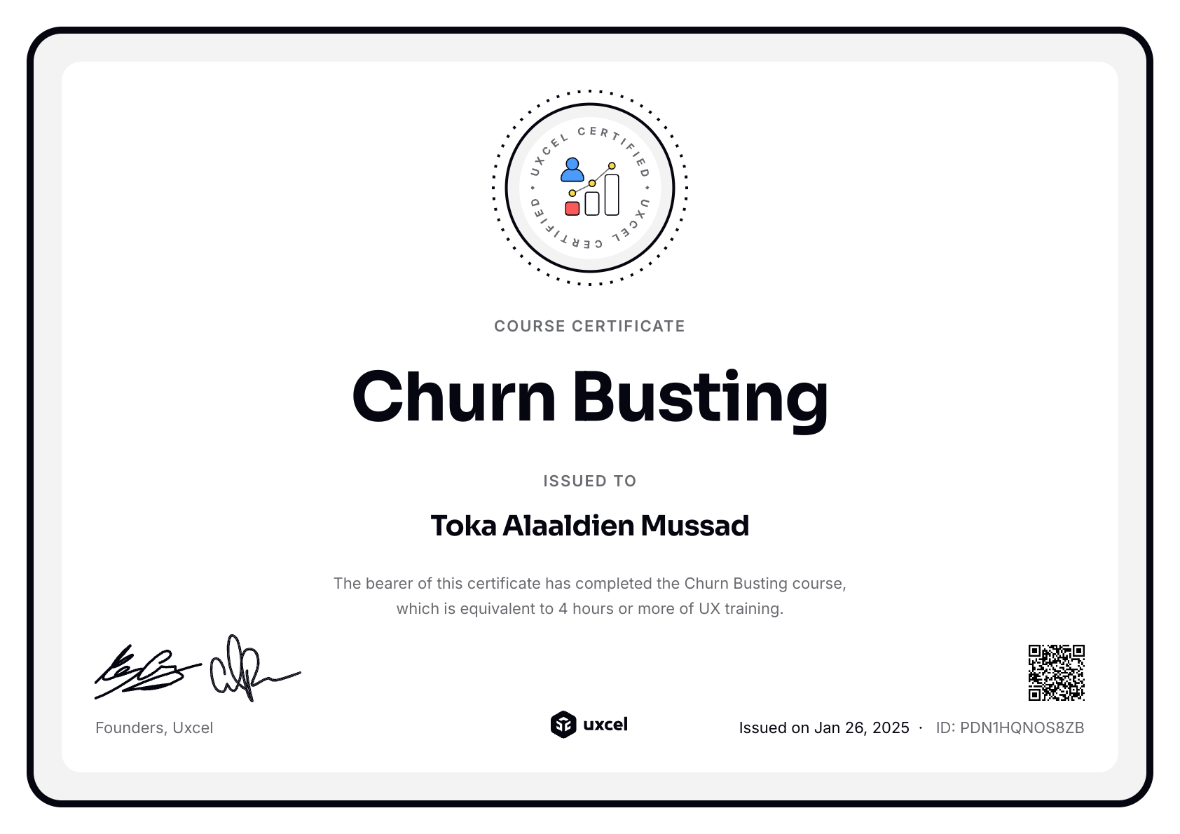 Toka Alaaldien Mussad's certificate